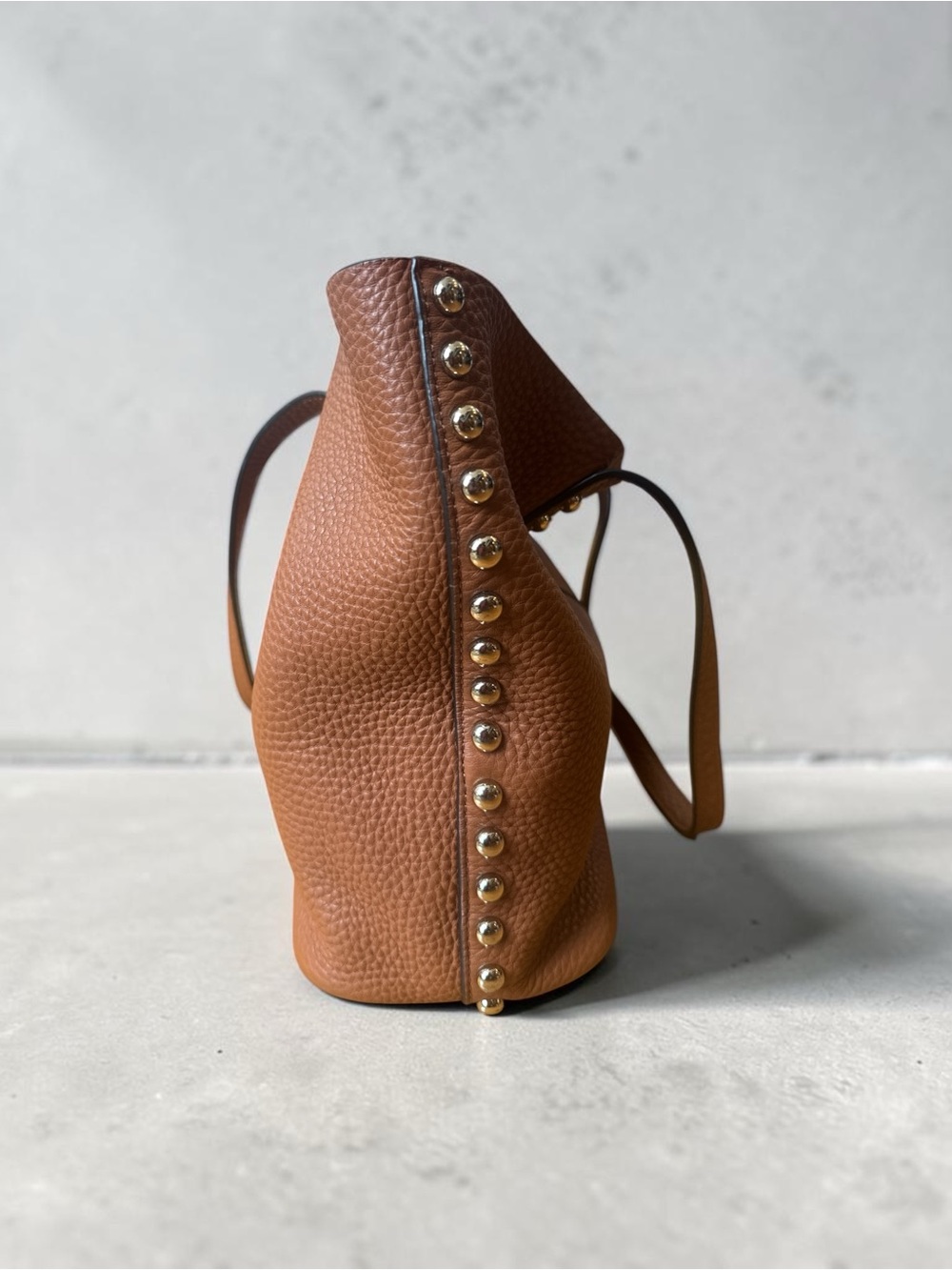 REBECCA MINKOFF BROWN PEBBLED LEATHER STUDDED TOTE - Picture 4 of 11